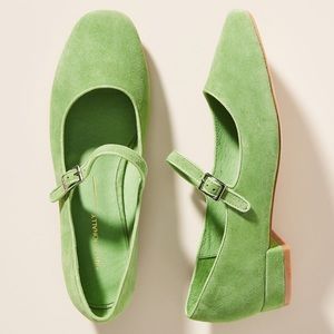 NWT Anthropologie Intentionally Blank Mary Jane Flats in Green (Size 8)